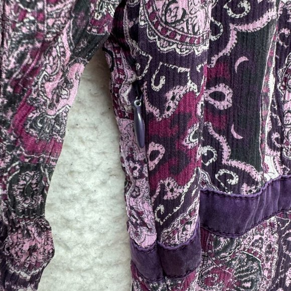 Y2K Vintage Silk Mesh Babydoll Blouse Top 6 M Medium Purple Paisley Boho Grunge - Picture 4 of 8